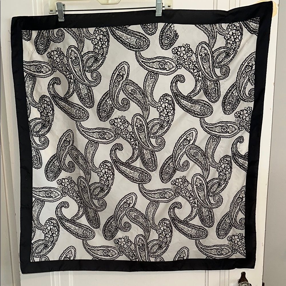 Vintage Black and White Paisley Print Large Polyester Scarf